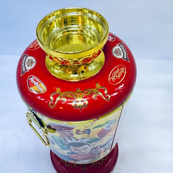 East European Empty Christmas Themed Candy Tin Samovar Collectible - Picture 4 of 7